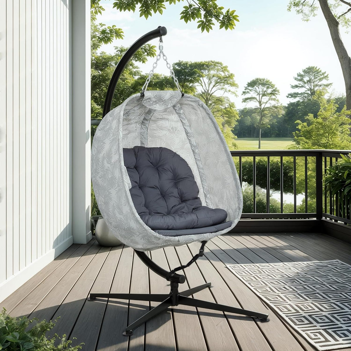 Outsunny Eiförmiger Hängesessel für den Außenbereich, Faltbar Hängeschaukel mit Gestell, Sitzpolstern, Hängematte für 1 Personen, Schaukelsessel Indoor Outdoor, Terrasse, Garten, Grau
