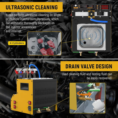 Ultrasone Brandstofinjectie Cleaner – Injector Tester – Injector Reiniger – Motor Injector Tester – Diesel Injector Cleaner – Verwarmingsfunctie Tot 45°C – 9 Testprogramma’s Voor 4-Cilinder Motoren
