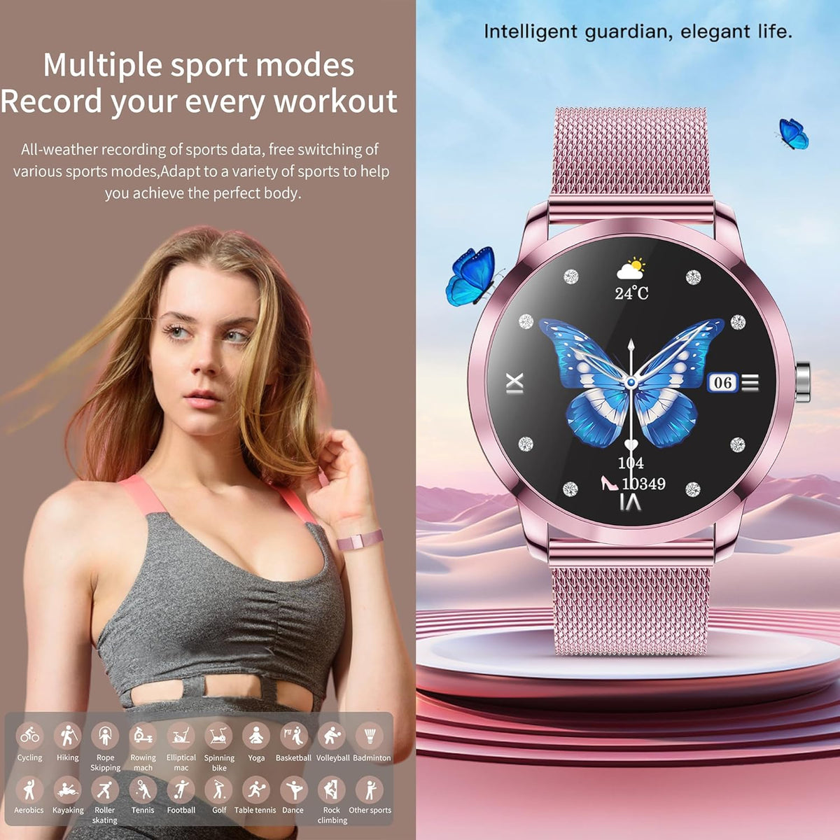 Smartwatch voor Damen met Bluetooth Bellen, 3 Armbanden, 1,09" Slimme Horloge, IP68 Waterdicht Sporthorloges, Hartslagmeter, SpO2, Slaapmonitor, Fitnesstrackerhorloge voor Android/iOS (Roze)