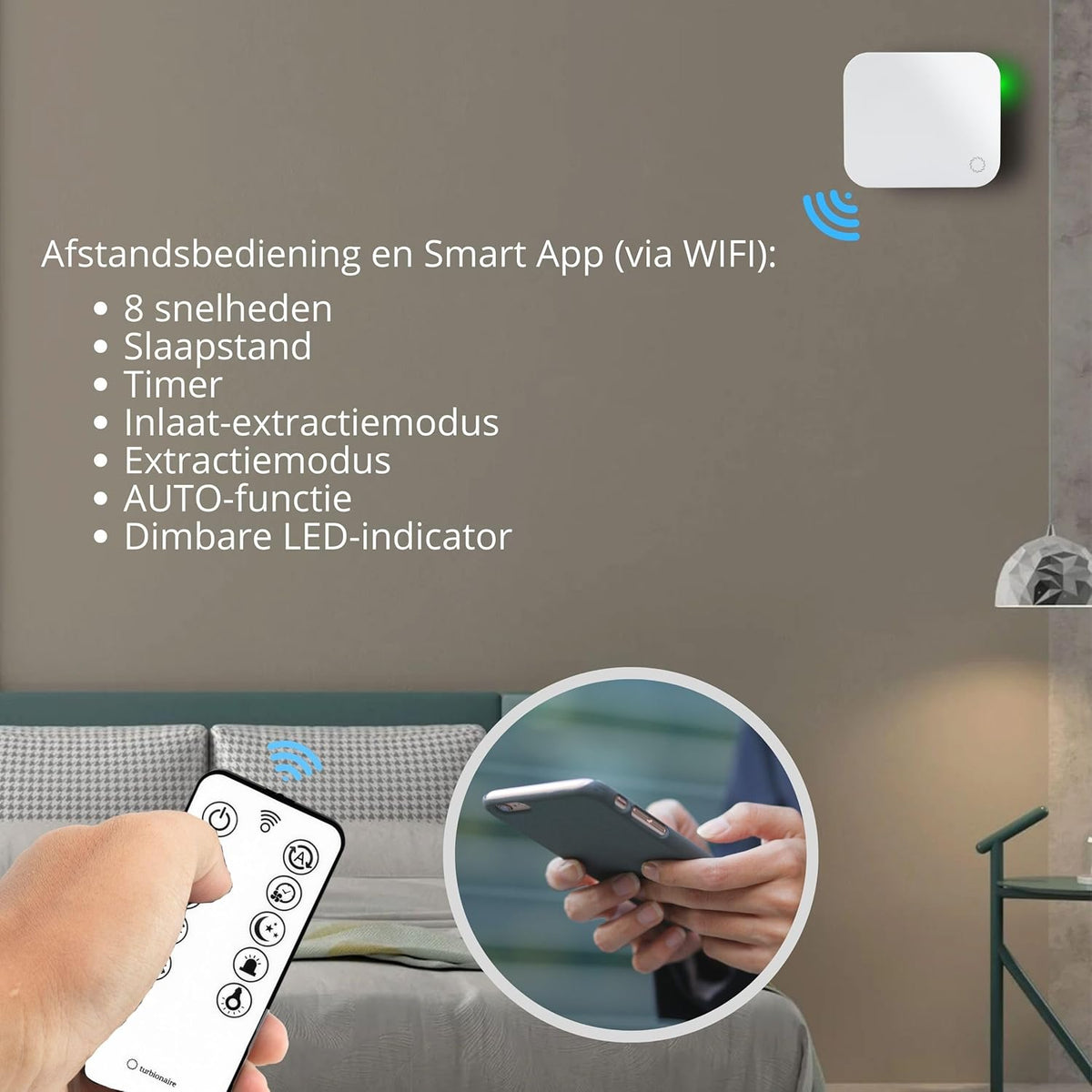Turbionaire Trend HRV 150 WMW – Decentrale VMC Met Warmteterugwinning, Wifi, Vochtsensor, Afstandsbediening, 8 Snelheden, DC-Motor, Omkeerbare Luchtstroom, 150 Mm, 3 Jaar Garantie