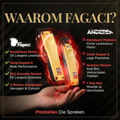 Fagaci Professionele Tondeuse voor Mannen met Superieure Precisie, Borstelloze Motor Kappers Tondeuse en Trimmer Set, 5X Langere Scherpte, Draadloze Haarknipset voor Kappers