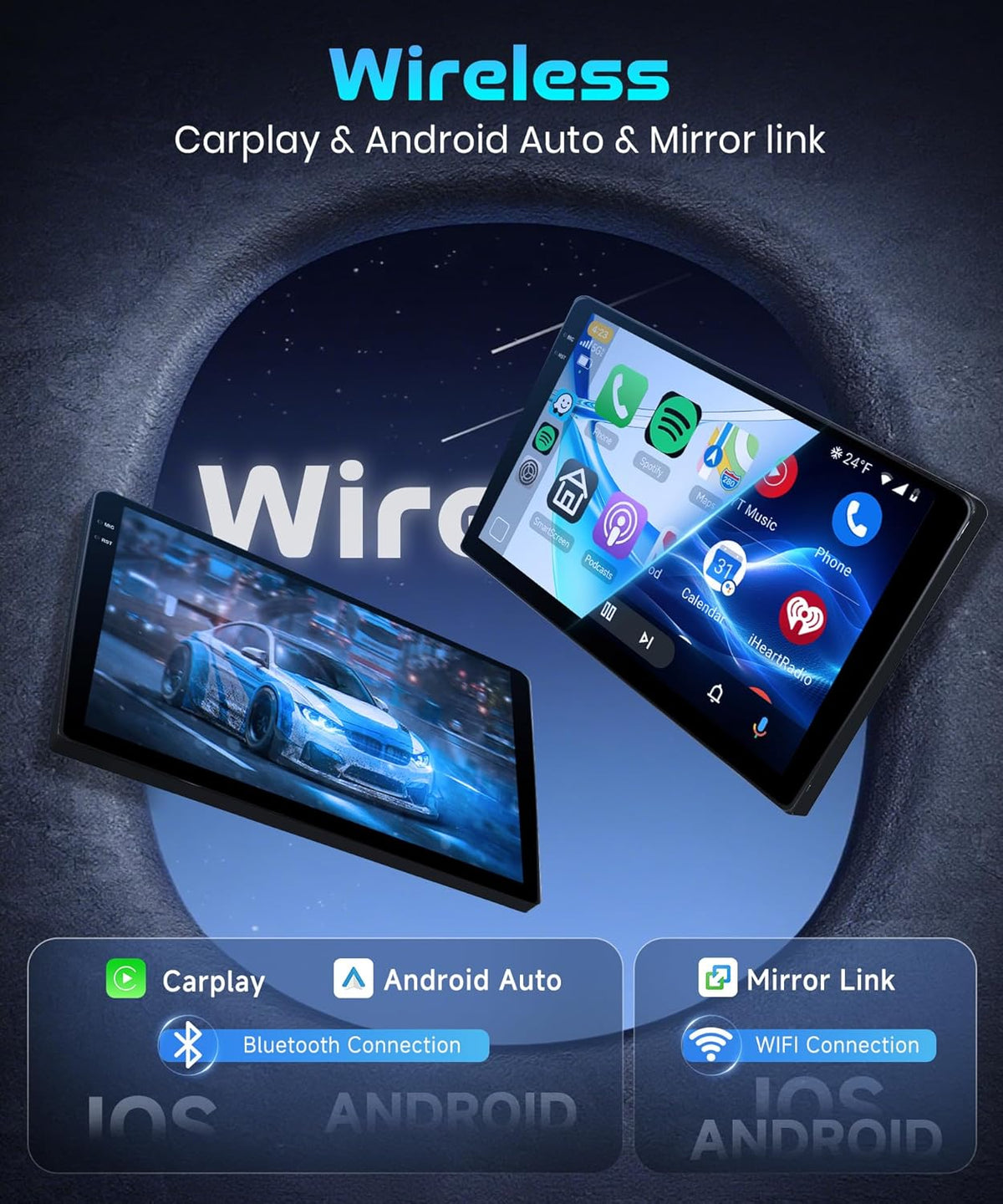 4G+128G Android Autoradio voor Ford Transit Custom Tourneo 2013-2018 (Met scherm) 9'' In-Cell Screen met Carplay Draadloze Android Auto Mirror Link GPS Navi Bluetooth WiFi/FM/RDS/EQ/USB SWC