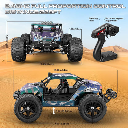 RC Auto – RC Truck – Radiografisch Voertuig – Bestuurbare Auto – 4WD Off-Road Truck – High Speed 40 km/h – Dubbele Oplaadbare Batterijen 1300mAh – 2 Sets Verwisselbare Banden