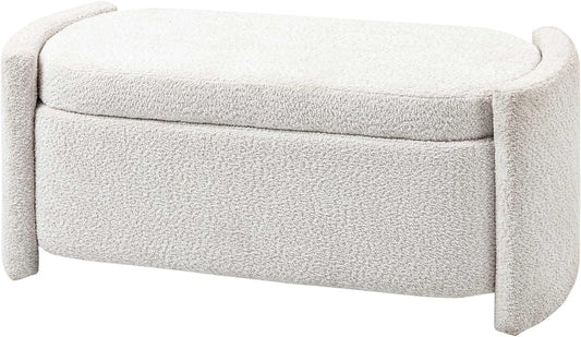 Opbergbank – Opbergbank – Zitbank – Bankje – Opbergkist – Fluwelen Bekleding – Stevig Eucalyptus Hout – 105x44x45,5 cm – Crèmekleur