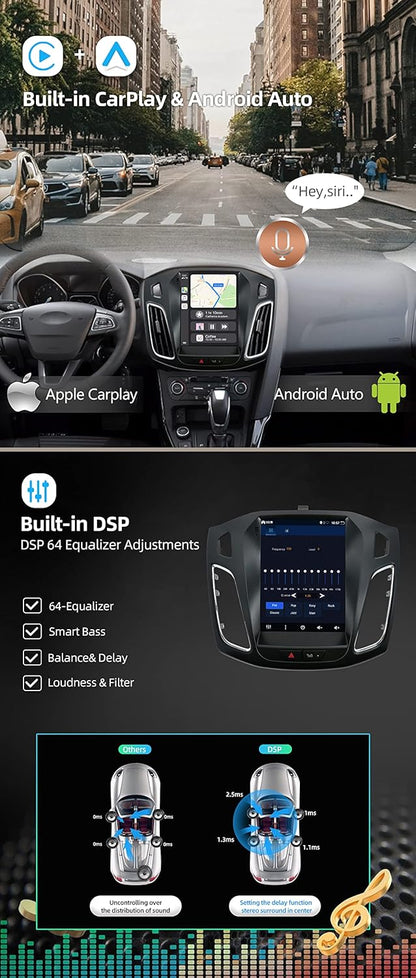 BXLIYER [Octa-Core, 6G+128G] Android 14 Autoradio Voor Ford Focus (2010-2013) - Draadloze CarPlay/Android Auto - Camera & MIC - IPS 9.7 Inch 2 Din - Stuurwiel DAB Fast-boot 360-CAM WIFI DSP