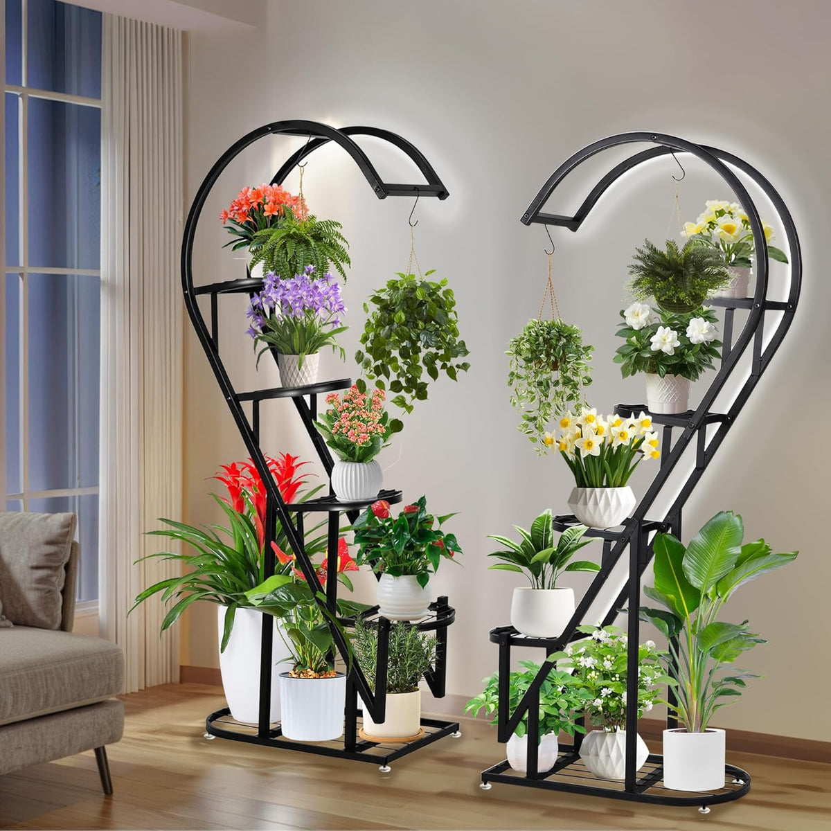 Plantenstandaard – Plantenrek – Bloemenrek – Bloemenstandaard – Plantenhouder – 5 Etages Hartvormig – Gepoedercoat Metaal – Voor Binnen En Buiten