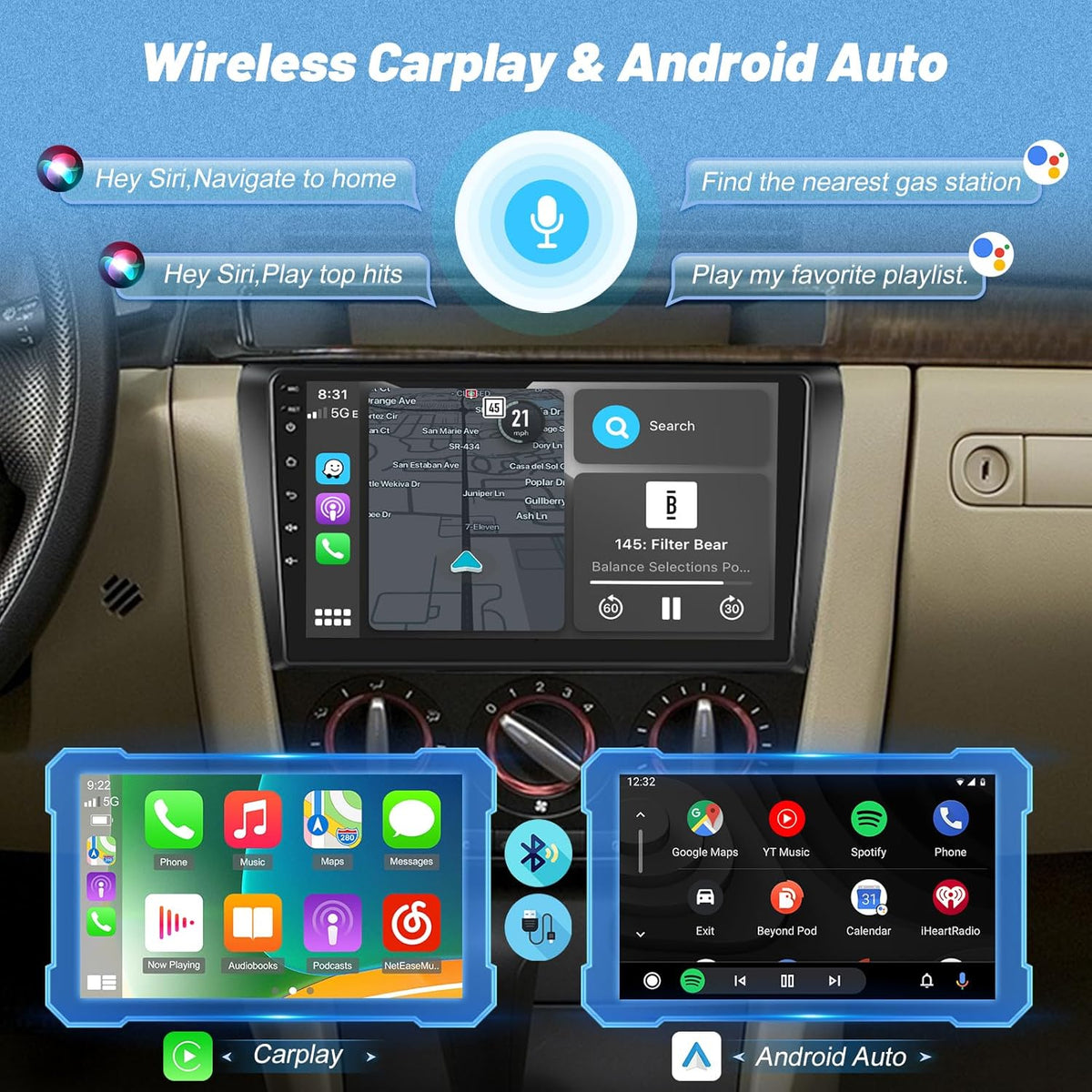 Android Autoradio – Car Stereo – Headunit – Multimedia Systeem – Touchscreen Radio – 9 Inch IPS Display – Draadloos Carplay & Android Auto