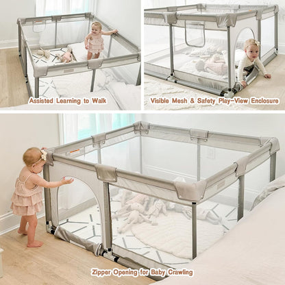 Baby Playpen 120 x 120 cm, Baby Playpen with Play Mat - QUORE