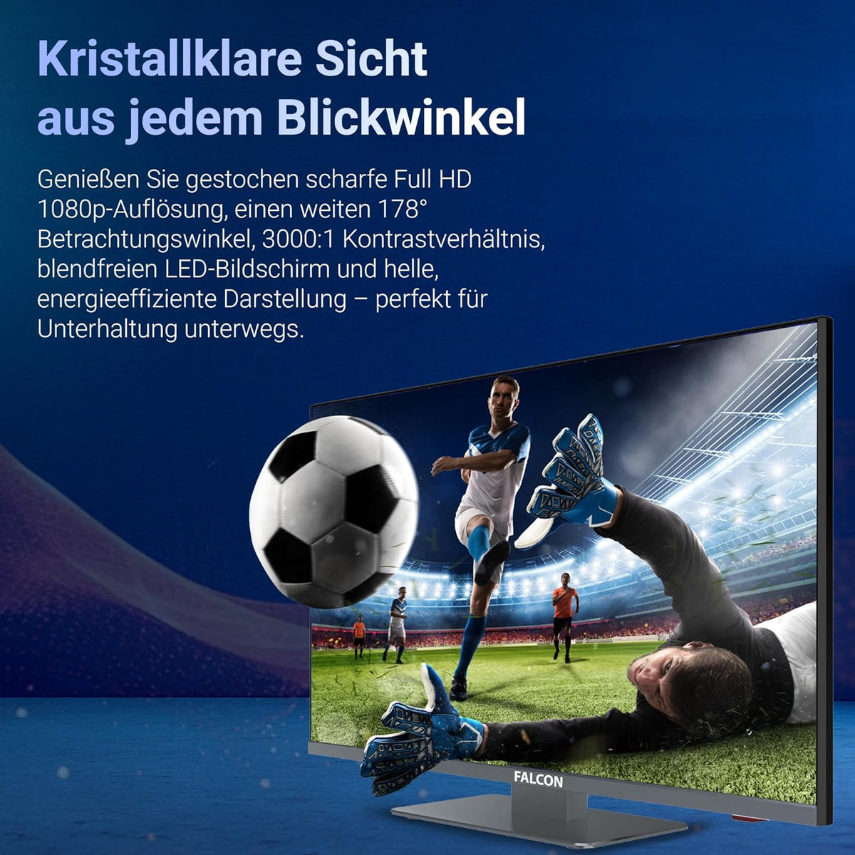 Falcon 19" TV WebOS SMART TV Wifi Camping – 12V/24V, geïntegreerde dvd-speler, Bluetooth 5.0, USB, streaming, Freeview, Netflix, Prime Video, pitch perfecte televisie voor camper, camper IPTV