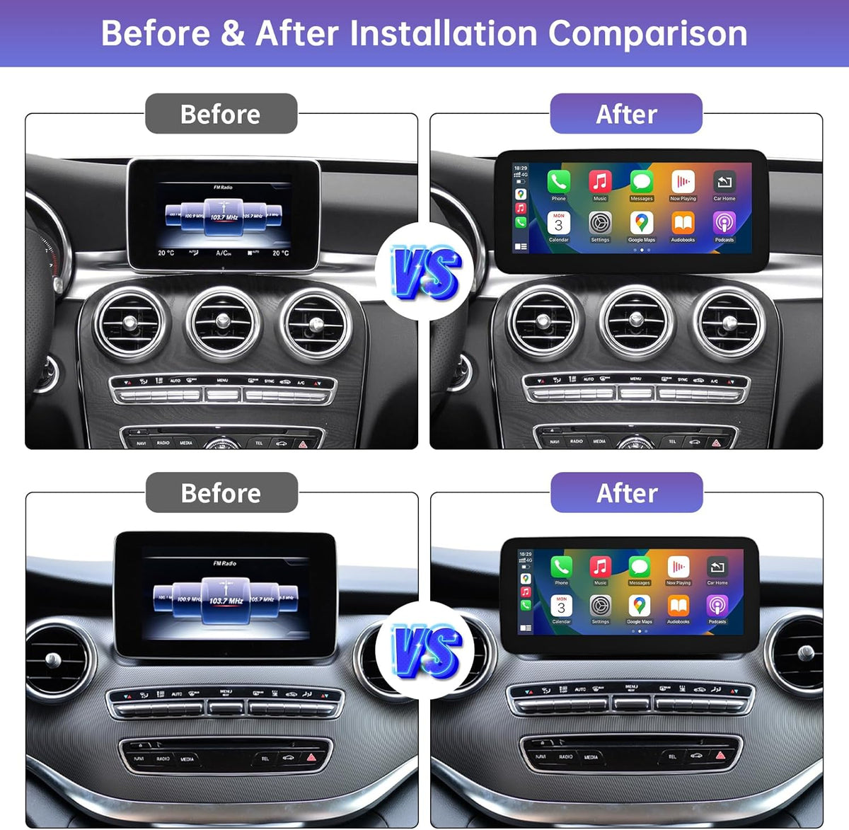Road Top 10.25 Inch Car Radio Wireless CarPlay Android Car Touch Screen for Mercedes Benz C GLC V Class W205 W447 2016-2018 Year with NTG5.0 System, Support Mirrorlink - QUORE