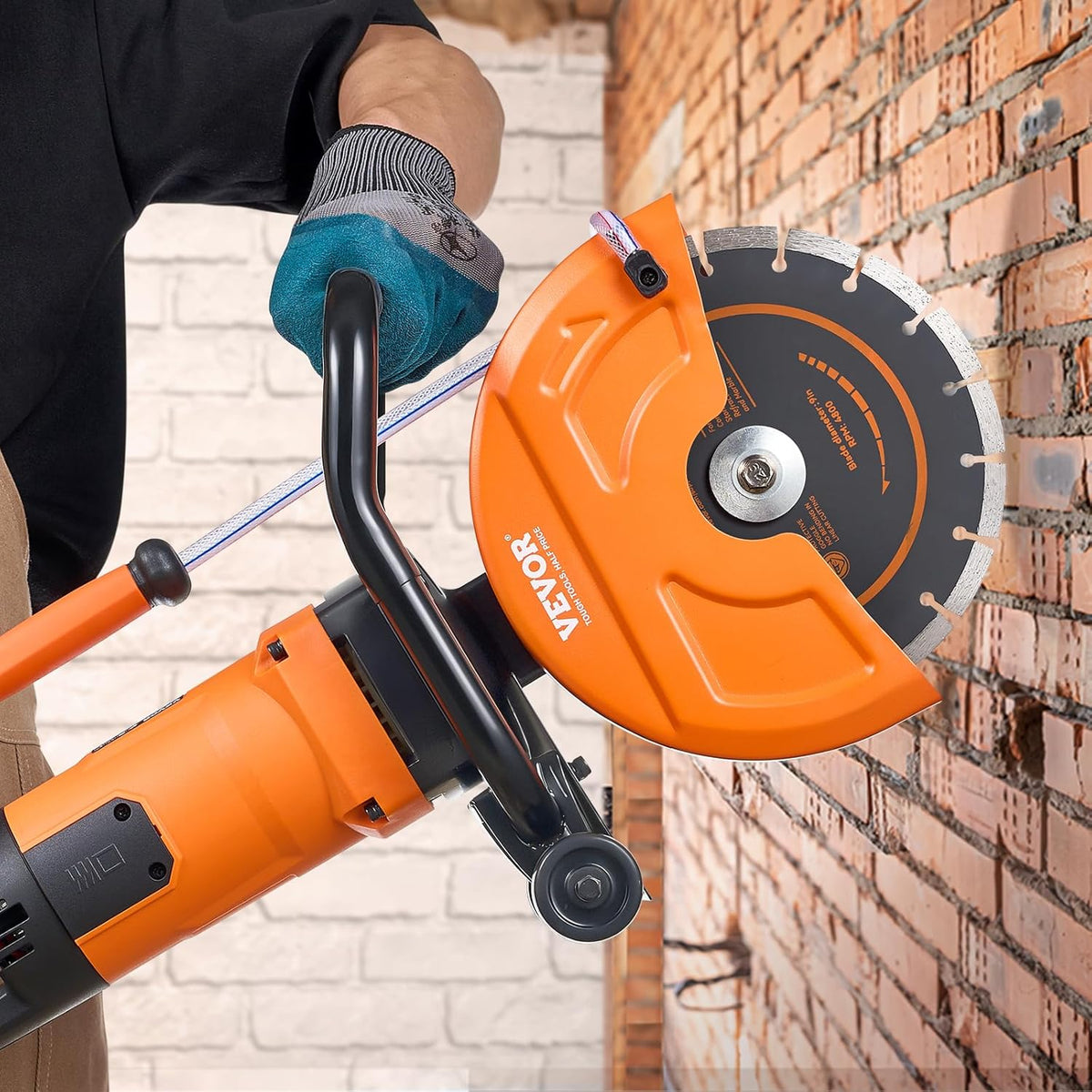 VEVOR Electric Concrete Saw, 230 mm, Powerful Circular Saw 2000 W, Cutting Depth 89 mm, Wet/Dry Disc Saw with Water Tube, Water Pump, Saw Blade, for Stone and Brick