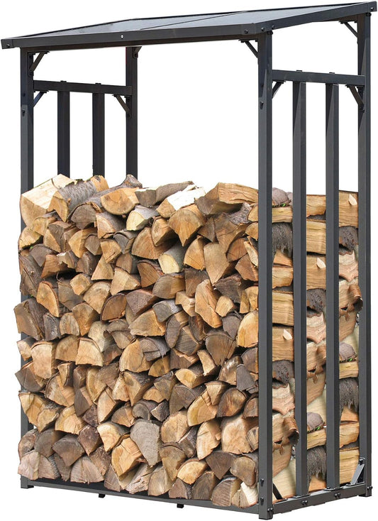 QUICK STAR Metal brandhoutrek antraciet 130 x 70 x 185 cm Tuin brandhoutopslag 1,6 m3 / goed 2 SRM brandhoutopslag stapelhulp buiten