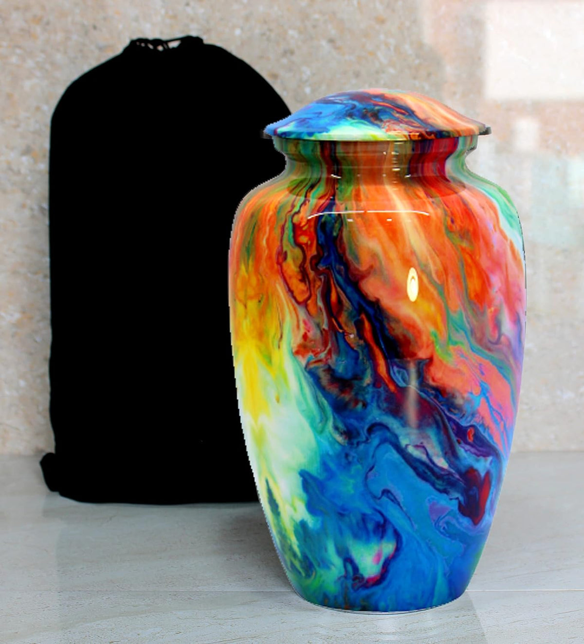 ESPLANADE Metalen crematie Urn Memorial Jar Pot Container | Volledige grootte bedrukte urn voor begrafenis as begrafenis | Metalen urnen | Wave Multicolor - 25,4 cm