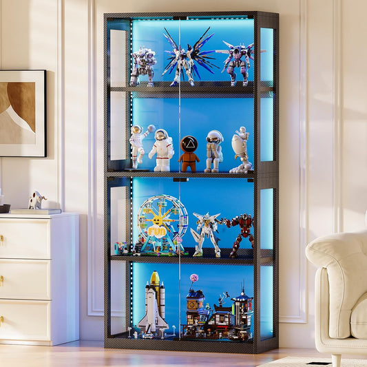 Glazen vitrine zwart – vitrinekast – displaykast – etalagekast – presentatiekast – 4 glazen planken – geïntegreerde ledverlichting