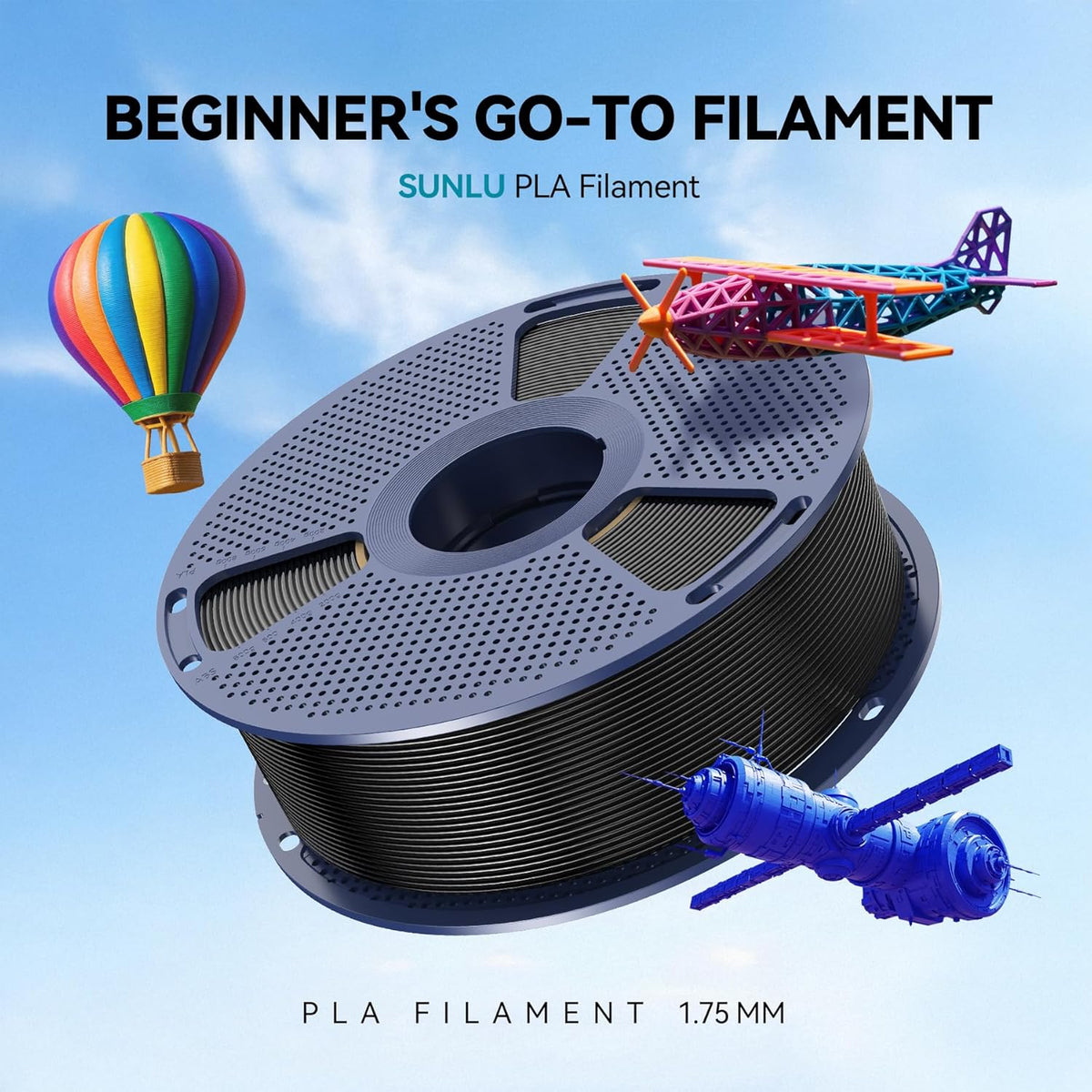 SUNLU PLA-filament, 10 kg, meerkleurig, 3D-printerfilament, PLA 1,75 mm +/- 0,02 mm, eenvoudig te gebruiken, beginnersvriendelijk, 1 kg spoel, 10 stuks. (5 spoelen zwart en 5 spoelen wit)