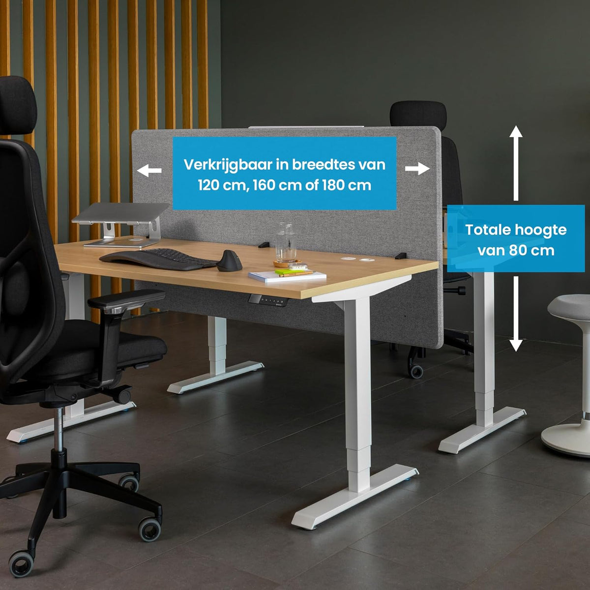 Ergotopia Akoestische Scheidingswand voor Bureau (120 x 80 x 2,8 cm), Verstelbare Zichtbescherming voor Kantoor | Focus Bureauscheidingswand in Grijs, Geluidswerende Ruimteverdeler met Klemmen