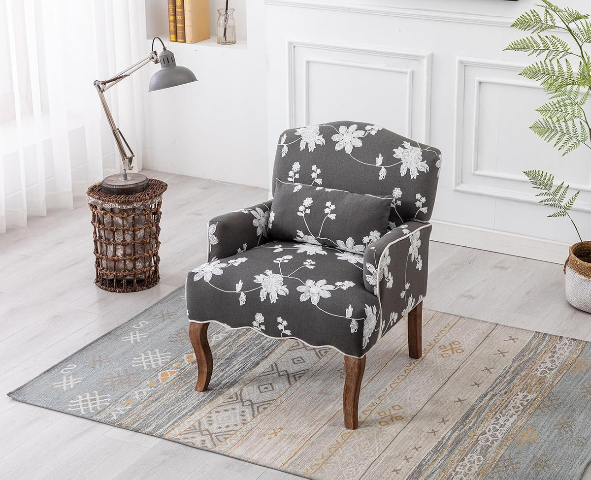 Modern Accent Chair Lounge Tub Armchair in Bed Linen, Upholstered Single Sofa Occasional Leisure Chair for Bedroom/Living Room/Reading, Grey