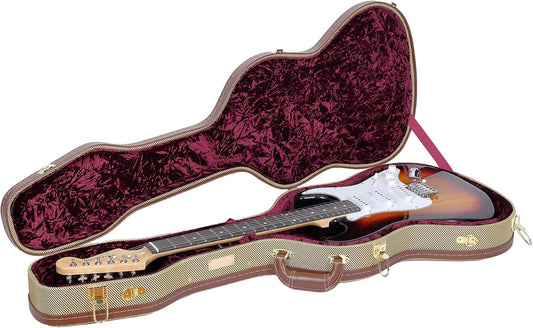 Crossrock Hard-Shell Houten Koffer voor Telecaster en Stratocaster Stijl Elektrische Gitaren met Verwijderbare Schouderriemen-Tweed (CRW700STTW), Tweed, Elektrische St