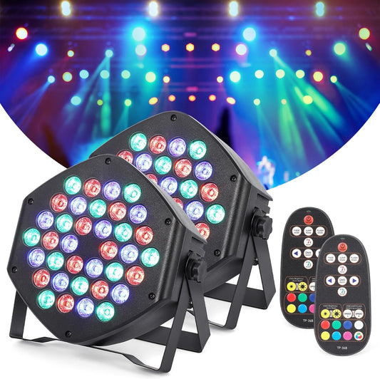 Litake 2 stuks oplaadbare led-schijnwerpers, 36 led-spots, batterij, RGB, partylicht, 7 verlichtingsmodi, podiumverlichting, flexibele afstandsbediening, DMX-besturing voor DJ, disco, party, show,