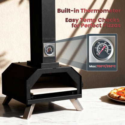 Draagbare opvouwbare 11 inch houtpellets pizzaoven, buitengebruik met ingebouwde thermometer en vierkante pizzasteen, geweldig voor kamperen, achtertuin, terras, tuin en feesten