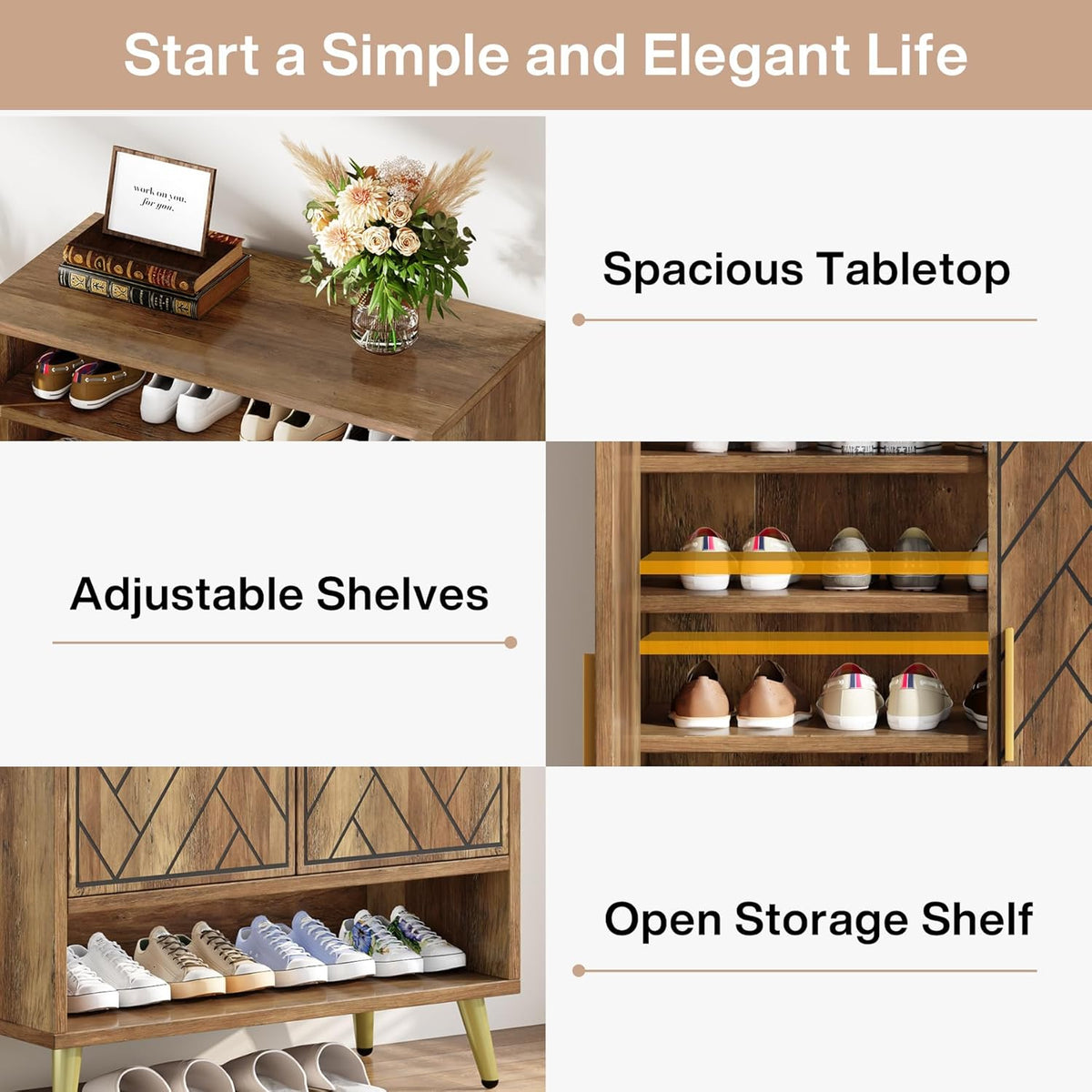 Tribesigns 6 Tier Shoe Cabinet with Doors, Wooden Shoe Storage Cabinet with Adjustable Shelves for Entrance, Hallway, Bedroom (Brown)