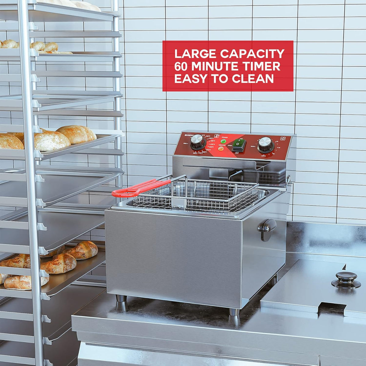 EGGKITPO Elektrische friteuse enkele tank friteuse met mandcapaciteit 10 l (10,5 QT) elektrische friteuses met 60 minuten timer voor thuis, keuken en restaurant, 1800 watt, 120 V