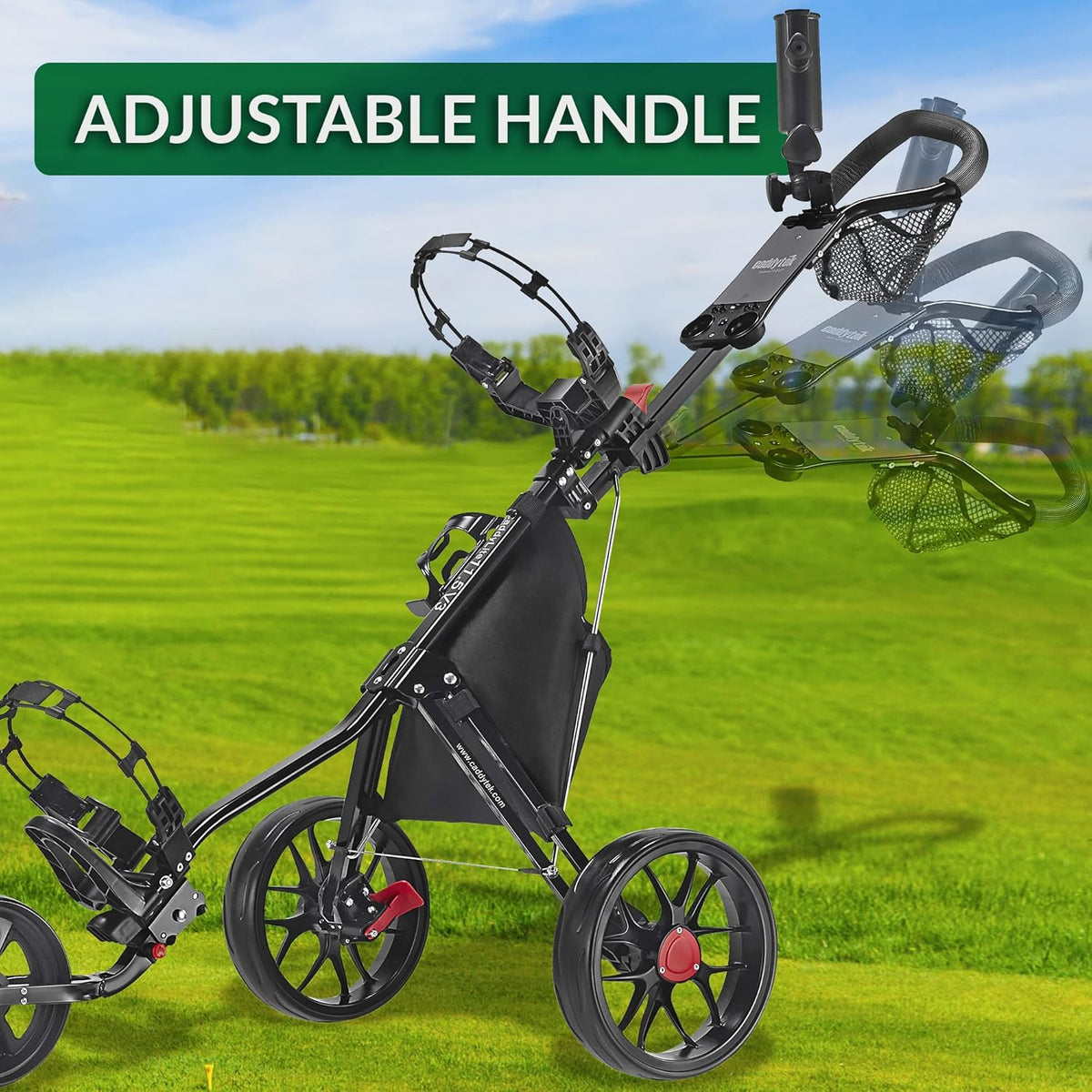 Golfduwwagen – Golftrolley – Golfkar – Golfkarretje – Push Cart – 3-wielig, Lichtgewicht – Compact Inklapbaar
