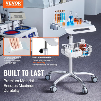 VEVOR Medische wagen, salonwagen met wielen, mobiele rolwagen, 68-109 cm, in hoogte verstelbaar, metalen salonstations voor kappers, rollende desktop-laboratoriumwagen voor kliniek, schoonheid en