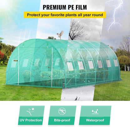 VEVOR Arched roof greenhouse 6.1 x 3 x 2.1 m film greenhouse galvanised steel frame and PE tarpaulin greenhouse tunnel waterproof and UV-resistant tomato greenhouse ideal for growing vegetables flowers
