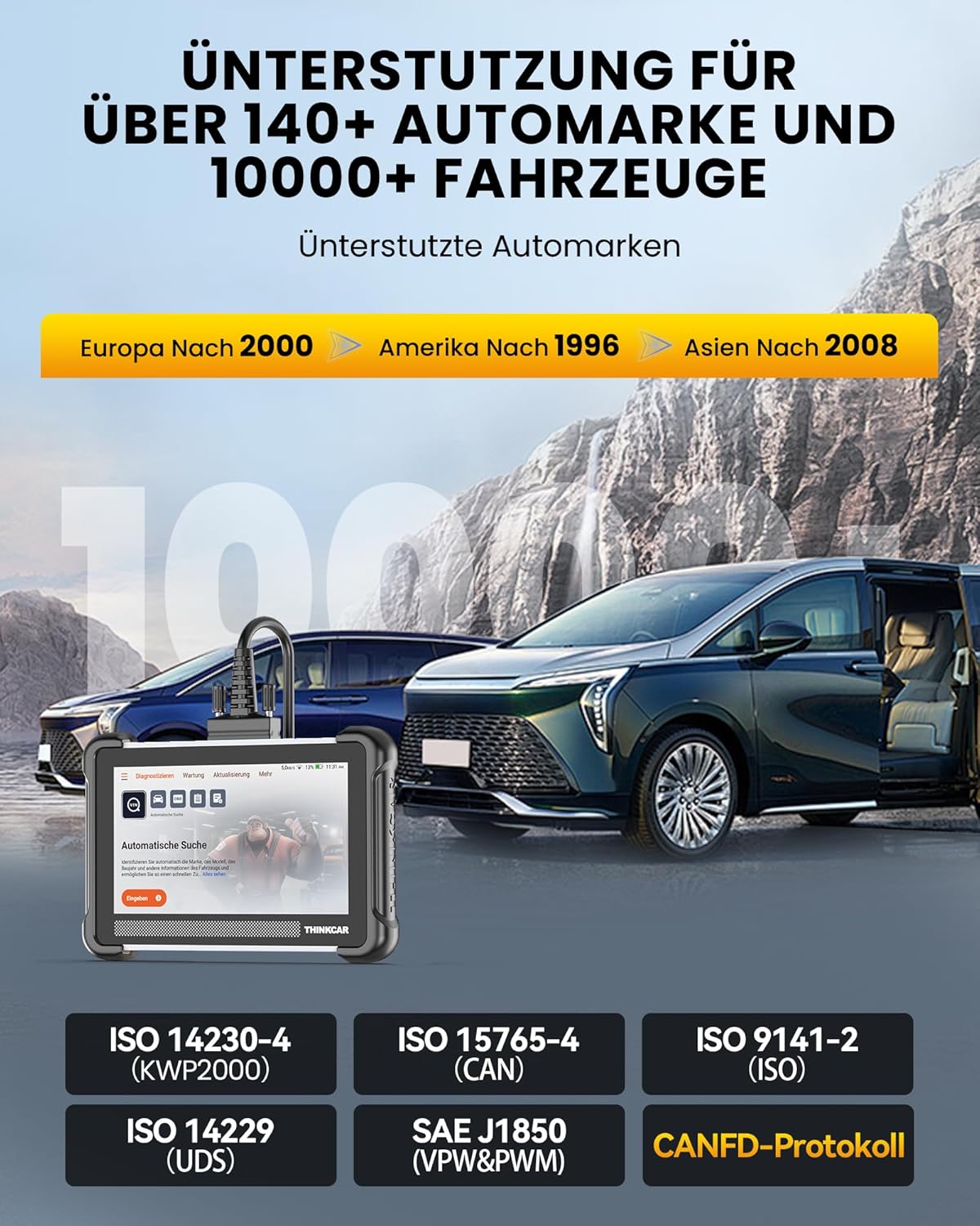ThinkScan 672 OBD2 diagnoseapparaat, auto met 28+ resetfunctie en volledige systeemdiagnose, uitleesapparaat auto voor actief testen, geavanceerde ECU-codering, bi-directionele bediening, CANFD