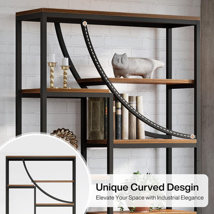 Tribesigns Bookcase, 180 cm, 9 Tier Shelf, Large Geometric Bookcase with Open Compartments, Free Standing Wood and Metal Shelf for Living Room, Industrial Design, Brown and Black