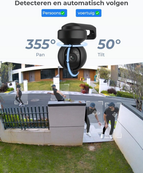 Beveiligingscamera - Wifi-beveiligingscamera - Camerabewaking - Draadloos - voor Buiten - 2.4 & 5GHz - 5MP - CCTV-camera - met AI-detectie van Mens - Huisdier - Automatisch Volgen - 3x Optische Zoom - Oudere Huisdieren - Tweerichtingsgeluid - Zwart
