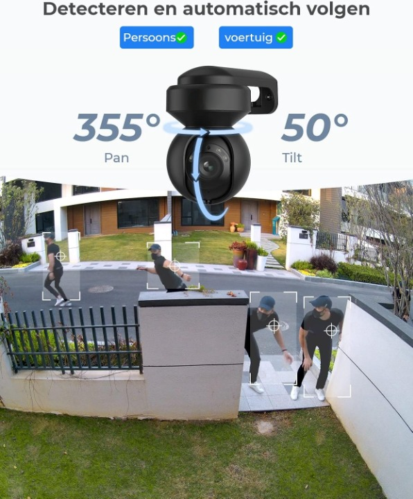 Beveiligingscamera - Wifi-beveiligingscamera - Camerabewaking - Draadloos - voor Buiten - 2.4 & 5GHz - 5MP - CCTV-camera - met AI-detectie van Mens - Huisdier - Automatisch Volgen - 3x Optische Zoom - Oudere Huisdieren - Tweerichtingsgeluid - Zwart