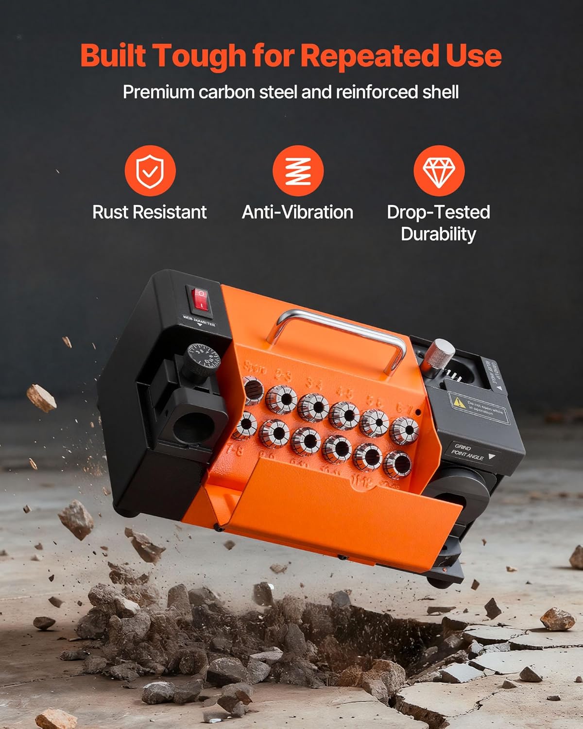 VEVOR MR-13A+ boorslijper, 3-15 mm met instelbare punthoek van 95° tot 135°, 5800 omw/min, hoge snelheid slijpmachine met 13 klemmen en CBN-wiel voor werkplaatsen, garages