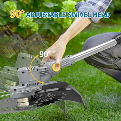 21 V draadloze grastrimmer, 4-in-1 accu-bosmaaier, met 2 accu's 4,0 Ah, onkruidborstel, verstelbare handgreep, 90° draaibare kop, snijdiameter: 25 cm, voor tuin snoeien