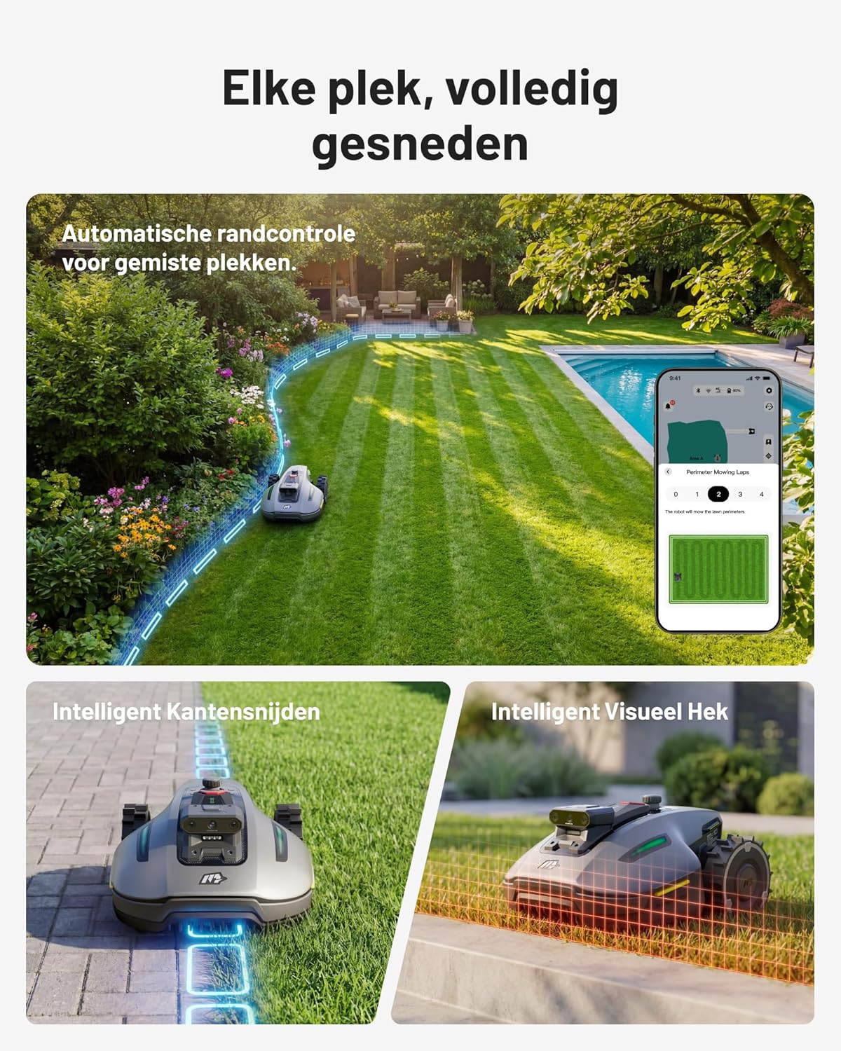 Robotmaaier – Automatische Grasmaaier – Gazonmaaier – Robot Grasmaaier – Tuinmaaier – Drievoudige Camera AI Navigatie – Geschikt Tot 500 m² Gazon