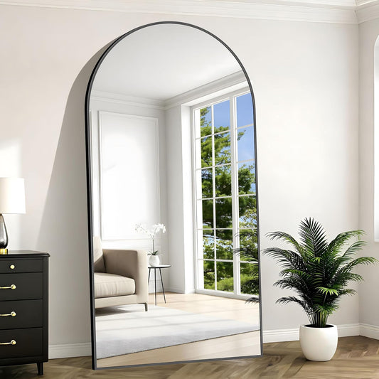 Boog full-body-spiegel, 203 x 103 cm, staande spiegel met zwart aluminium frame, grote wandspiegel, vloerspiegel voor slaapkamer, entree, hal, woondecoratie