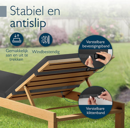 Beautissu Set van 2 Ligstoel Kussens voor Tuinmeubelen Waterdicht – Ligstoel Kussen 190x60 voor Ligbedden Outdoor Kussen Weerbestendig Sneldrogend Wasbaar – Kussens voor Tuinligbedden Antraciet