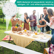 Inklapbaar Biertentset - Feesttentset - met Biertafel - Set van 2 Bierbanken - Tuinmeubelen - voor 8-10 personen - Ruimtebesparend - Weerbestendig - Robuust - voor Camping - Balkon - Buiten - Wit