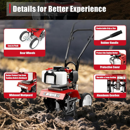 52CC Petrol Garden Cutter 2-Stroke Cultivator Mini Garden Heel Wheel Drive Ground Milling Cutter 1.65 KW Garden Tiller Cultivator Garden Heel - QUORE