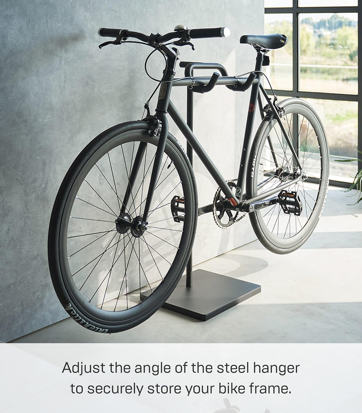 Yamazaki 1966 TOWER Bicycle Stand, black, Steel / Polypropylene / Silicone, 38 x 33 x 94 cm