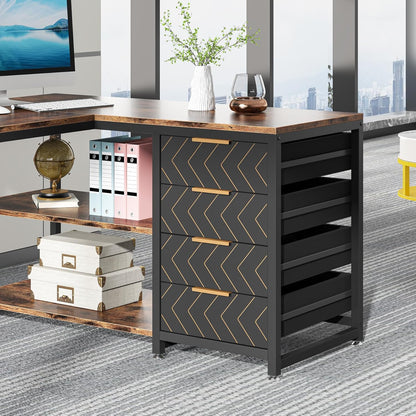 Tribesigns L-Shaped Computer Desk with Storage Drawers, 59 Inch Corner Desk with Shelves, Reversible L Shape Office Desk, Study Writing Desk, Home Office Workstation, Brown