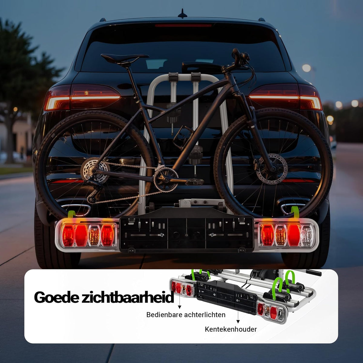Wiltec Bicycle carrier for 2 bicycles up to 60 kg, folding carrier for bicycles e-bikes, bicycle carrier with anti-theft protection, bicycle carrier for tailgate with license plate and taillights - QUORE