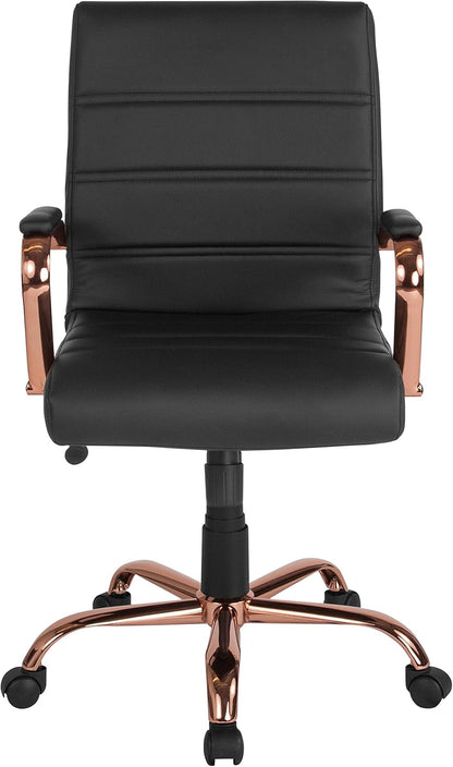 Flash Furniture Executive stoel, draaistoel, zwart leer, roodgoudkleurig frame, 61 x 58,4 x 103,5 cm (B x D x H)