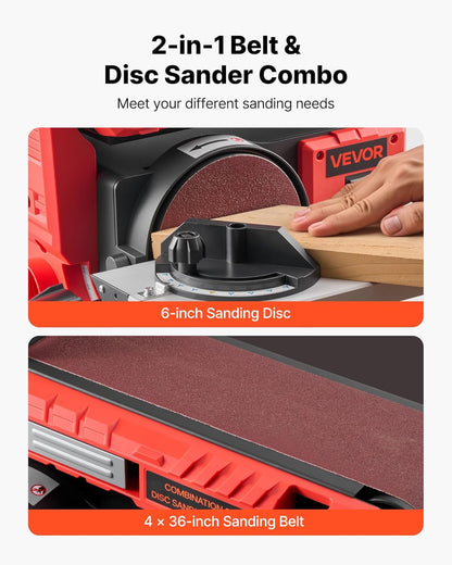 VEVOR 6 inch disc sander and 4 x 36 inch belt sander, 400 W professional pulley sander, combo with 0-45° adjustable work table and woodworking dust collection port