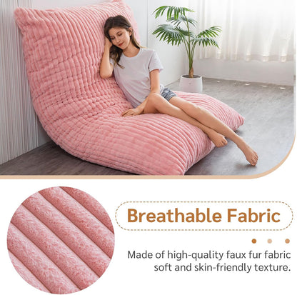 MAXYOYO Huge Bean Bag Bed, Square Bean Bag Chair, Large Faux Fur Sofa and Fluffy Filling for Adults Couples Guests (Corduroy Pink, 135x190cm)