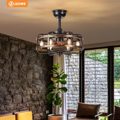 Plafondventilator met Verlichting Industriële Retro, Zwarte Metalen Kooi, Stille 3 Snelheden Reversibel Plafondventilator met Afstandsbediening, Vervangbaar 6x E14 Lamp voor Woonkamer Slaapkamer