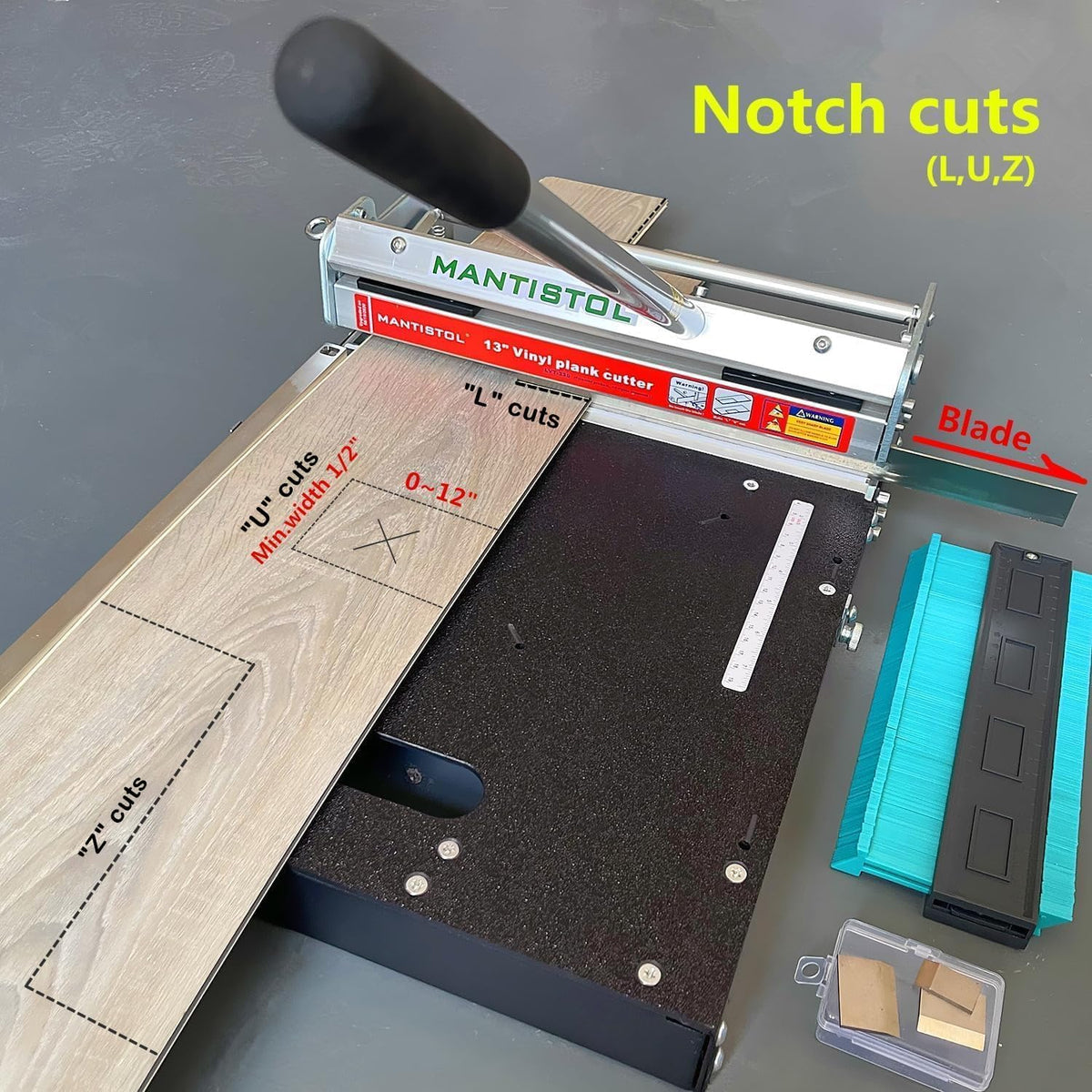 13 inch Pro Rigid Core Vinyl vloersnijder met inkepingsgereedschap, snijdt LVP, WPC, LVT, SPC, VCT, PVC voor complexe taken! Geen chippen, geen stroom nodig!