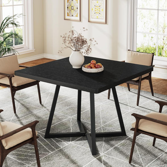 Tribesigns Square Dining Table for 4 Inches, Industrial Dining Table with Metal Base, Wooden Kitchen Table for Dining Room, Small Space, Apartment, Black