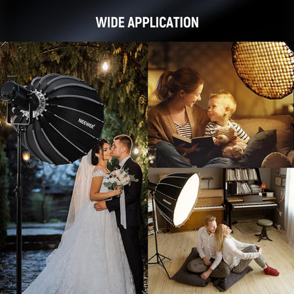 NEEWER 28"/70cm Parabolische Softbox Bowens Mount, Quick Release met Diffusers/Grid/Tas voor Video Continue Verlichting CB60 CB200B MS60 MS150B Q4 Compatibel met Godox Compatibel met Aputure 600d